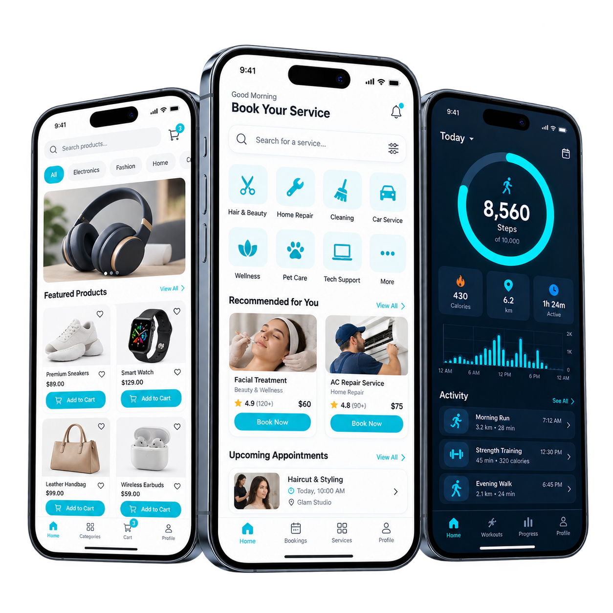 Overlapping smartphone mockups for mobile app development